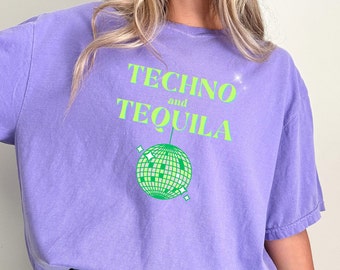 Camisa Techno y Tequila, Camisa Techno, Traje de Festival, EDM, Ropa Rave, Colores Confort, Música House, Disco Ball, Camiseta Premium Unisex