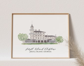 Jekyll Island Clubhouse illustration print, Jekyll Island, Georgia watercolor painting, art print, keepsake, wedding gift