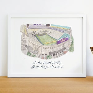 LSU Stadium Building watercolor painting, art print, grad gift, keepsake image 1