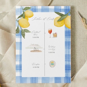 Custom watercolor illustrated wedding itinerary, details card image 1