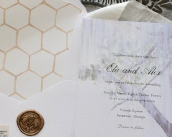 Savannah Moss Tree, Honeycomb Georgia Wedding Invitations DEPOSIT