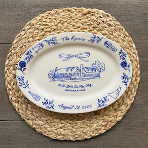 Plato de cerámica conmemorativo del lugar de la boda dibujado a mano