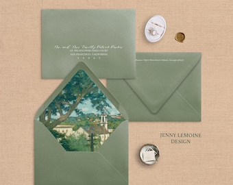Vintage painting, European Village, Envelope Liners for Wedding Invitations