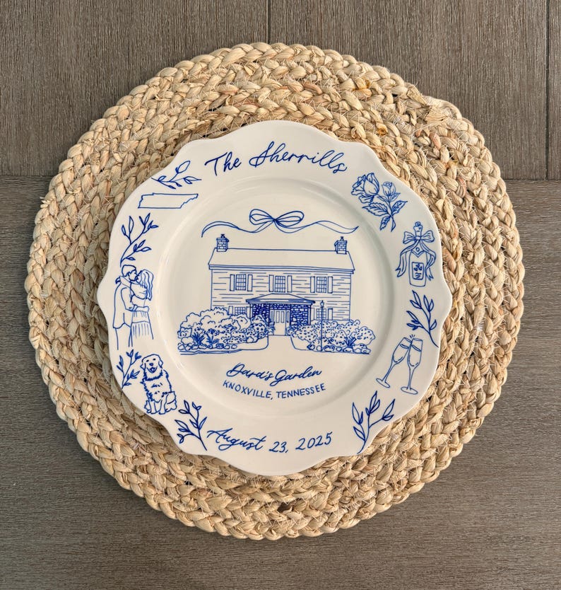Hand Drawn Wedding Venue Keepsake Ceramic Plate