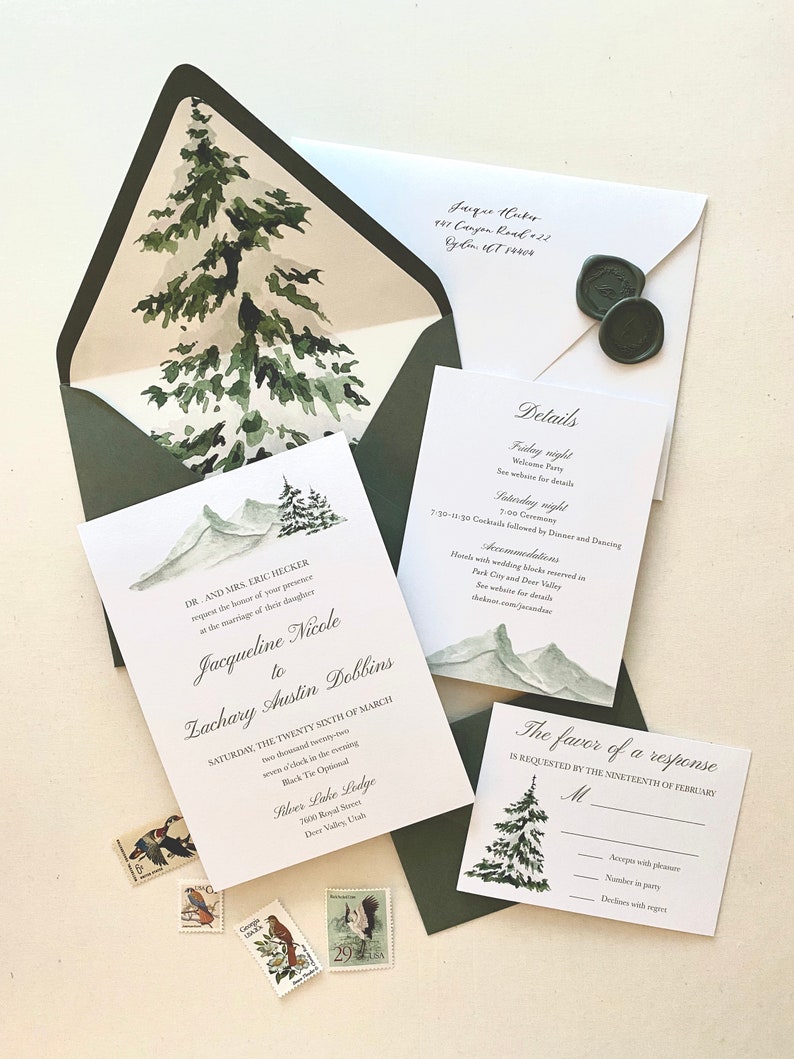 Winter Mountain Wedding Invitation suite image 6
