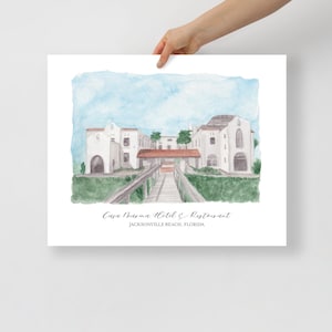 Casa Marina Hotel Jacksonville Beach watercolor fine art print, poster