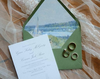 Vintage painting, By The Sea, envelope liners for wedding invitations