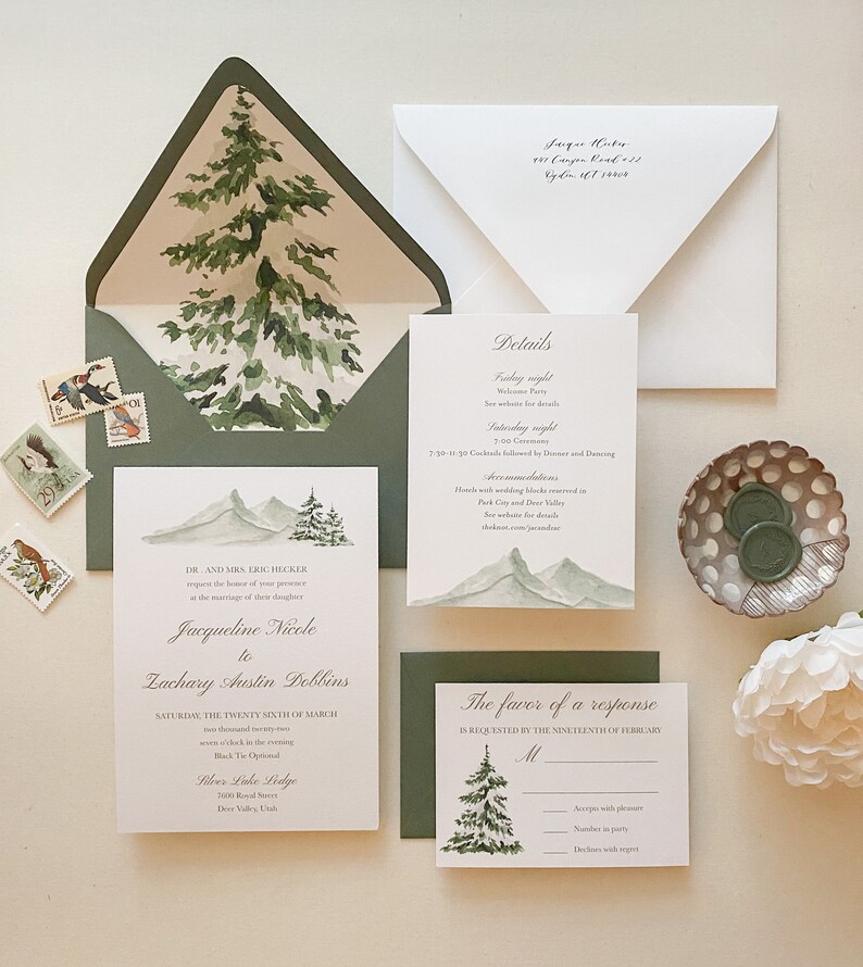 Winter Mountain Wedding Invitation suite image 2