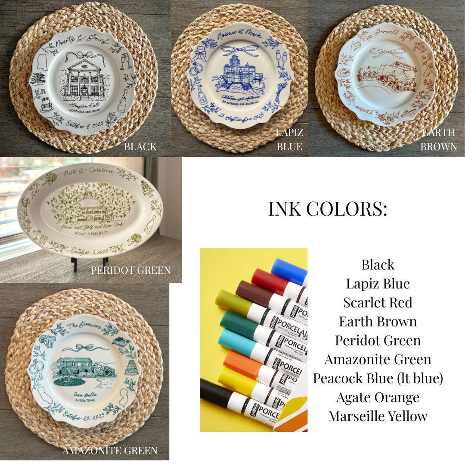 Hand Drawn Personalized Wedding Venue Keepsake Ceramic Plate