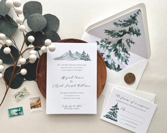 Winter Mountain Wedding Invitation suite