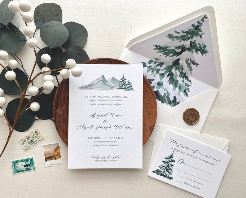 Winter Mountain Wedding Invitation suite image 1