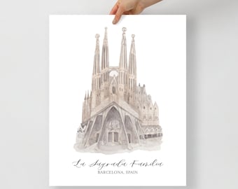 La Sagrada Familia, Barcelona Spain watercolor illustration fine art print