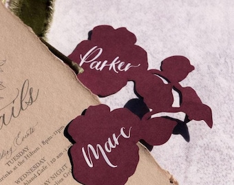 Custom shape Lasercut Place setting cards with calligraphy guest names, Wedding, Event