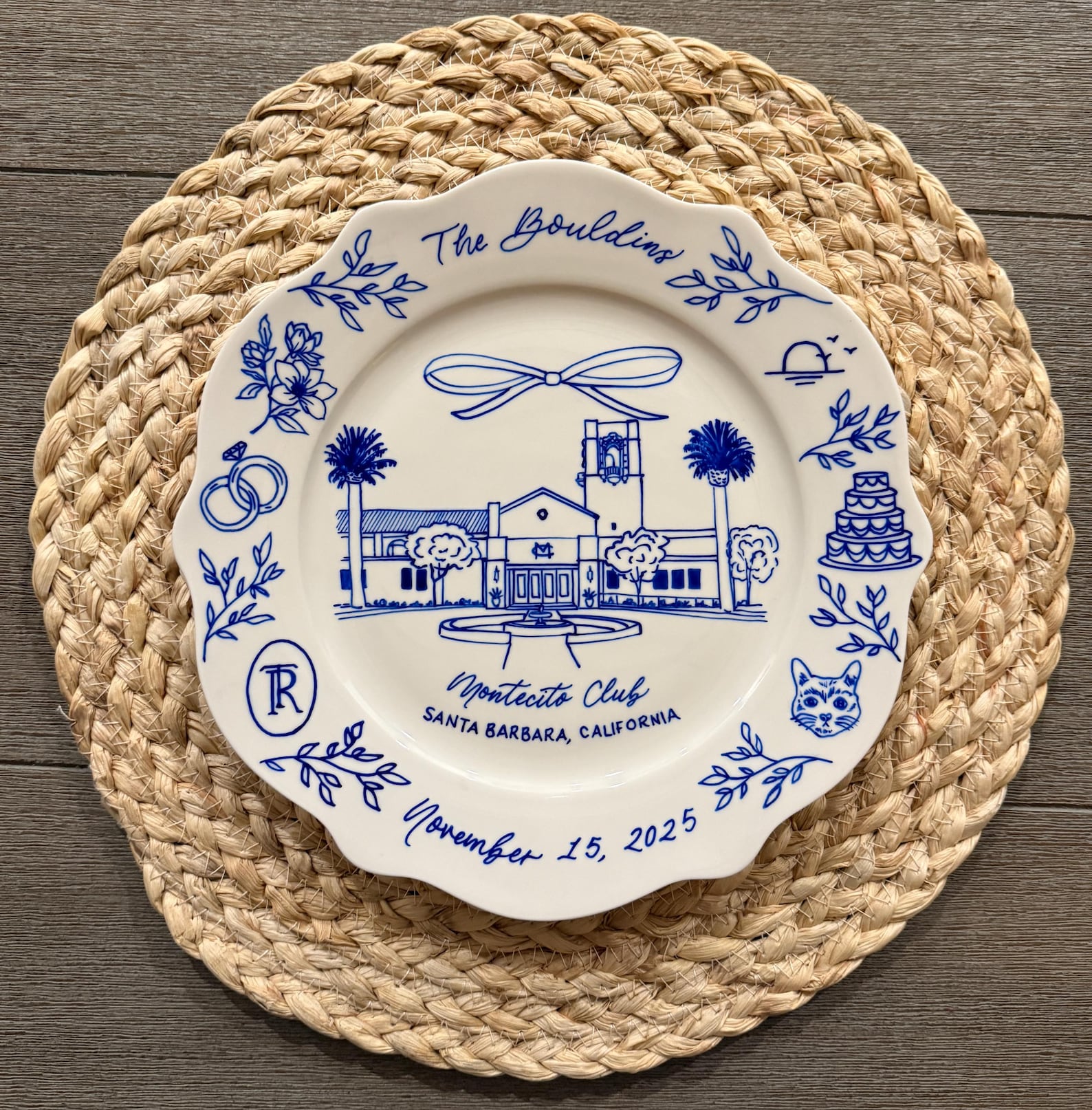 Hand Drawn Personalized Wedding Venue Keepsake Ceramic Plate