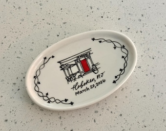 Hand Drawn Personalized Wedding Venue Keepsake Jewelry Dish