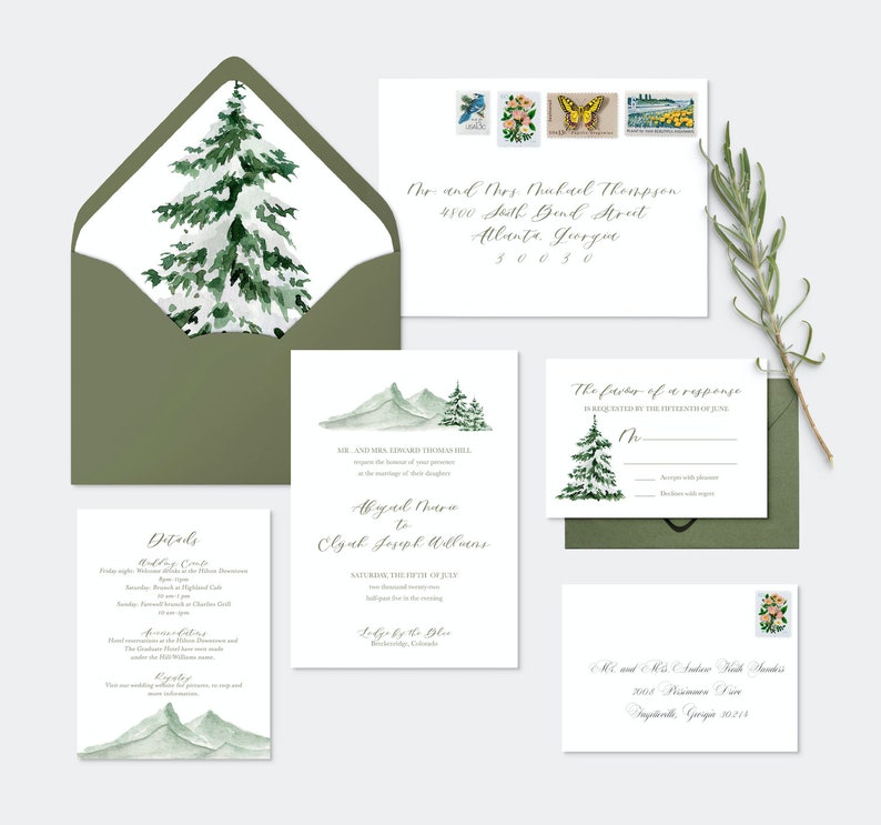 Winter Mountain Wedding Invitation suite image 9