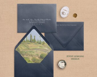 Vintage painting, European Countryside, Envelope Liners for Wedding Invitations