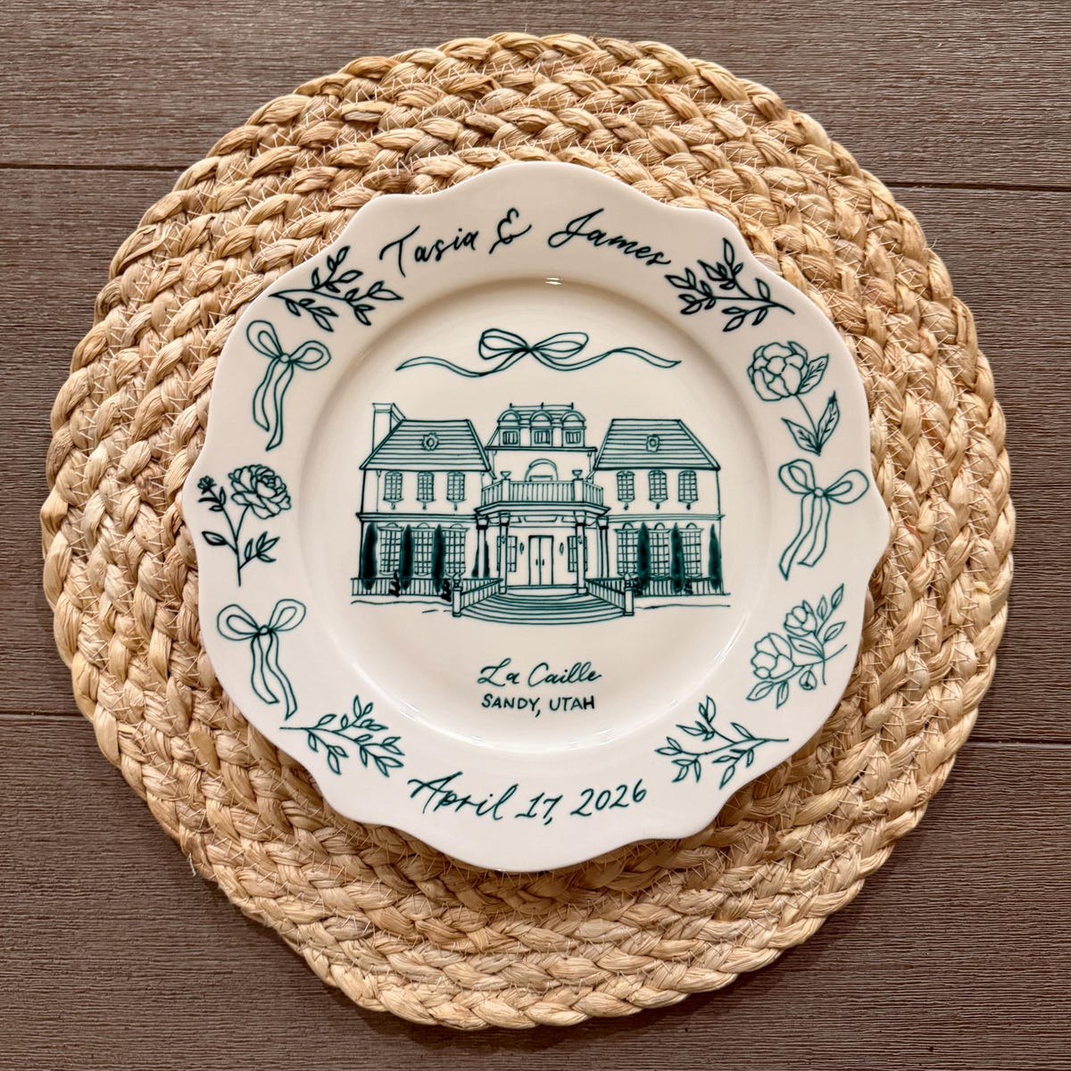 Gift Certificate: Hand Drawn Personalized Wedding Venue Keepsake Ceramic Plate, Registry - Etsy