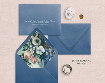 Vintage painting, Blue Vase Flowers, Envelope Liners for Wedding Invitations