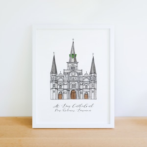 Katedra św. Ludwika w Nowym Orleanie, NOLA, wydruk akwarelowy, 8x10 lub 5x7, bez ramki