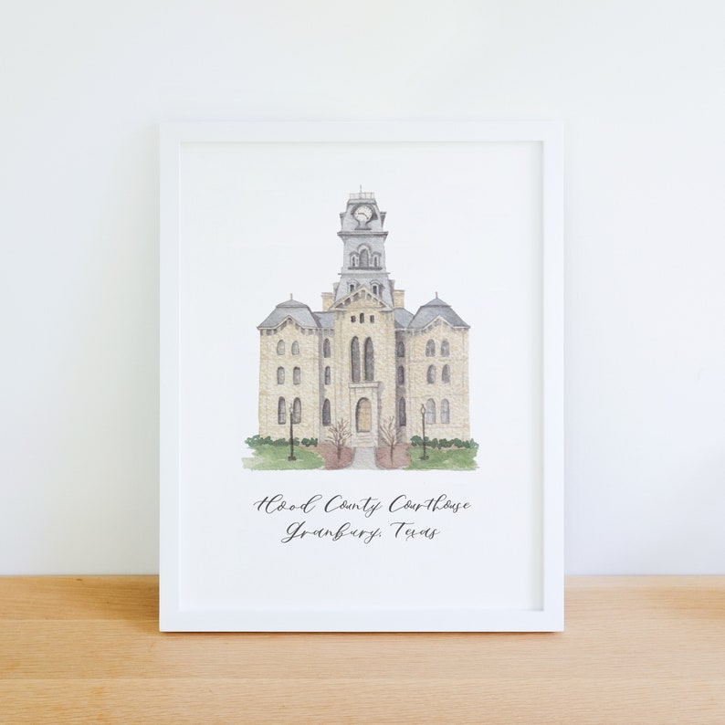 Granbury Texas Courthouse, Hood County, watercolor print, unframed, wall art Vertical