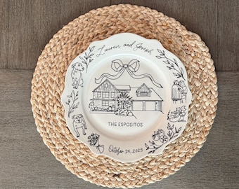 Hand Drawn Personalized House Keepsake Illustrated Ceramic Plate