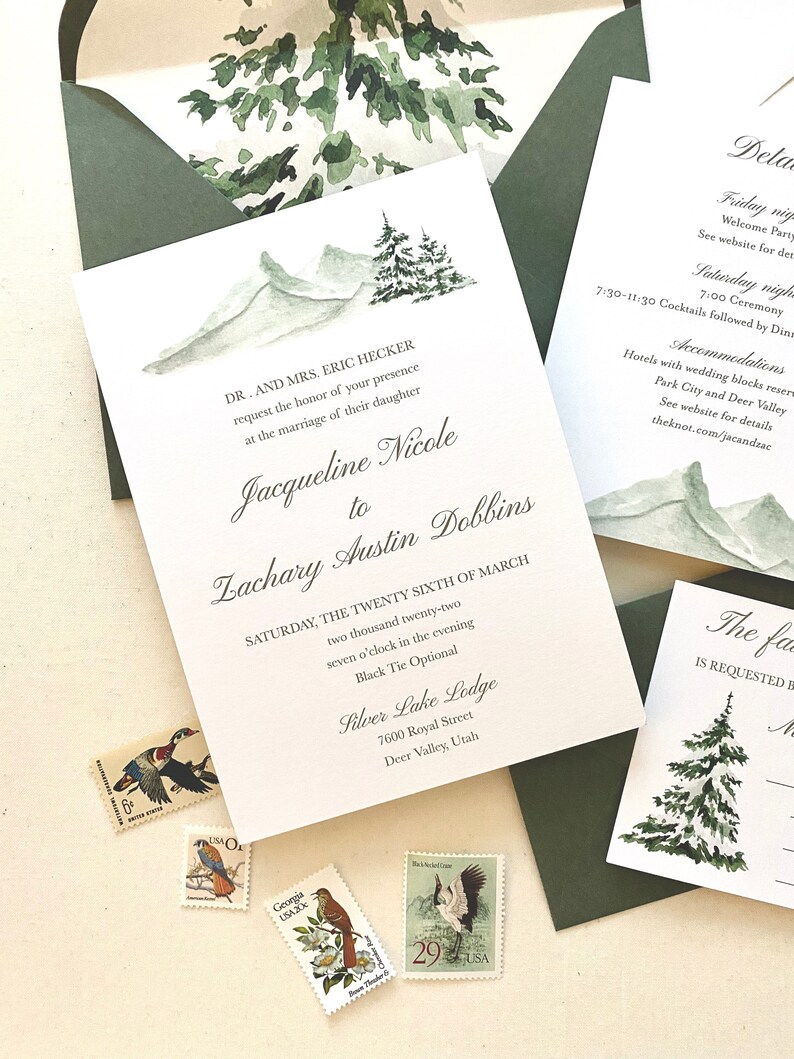 Winter Mountain Wedding Invitation suite image 7