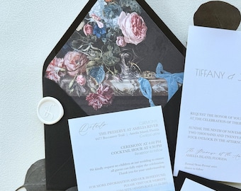 Vintage painting, Moody Flowers, Envelope Liners for Wedding Invitations