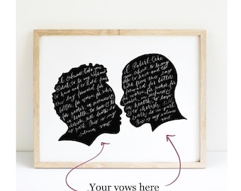 Silhouette Vow, Song, Calligraphy Art Print, Anniversary, Wedding Gift