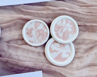 White  and pink chinoiserie self adhesive wax seals, ready to mail