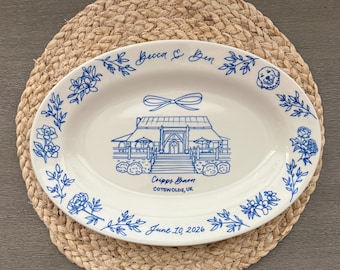 Hand Drawn Wedding Venue Keepsake Ceramic Platter