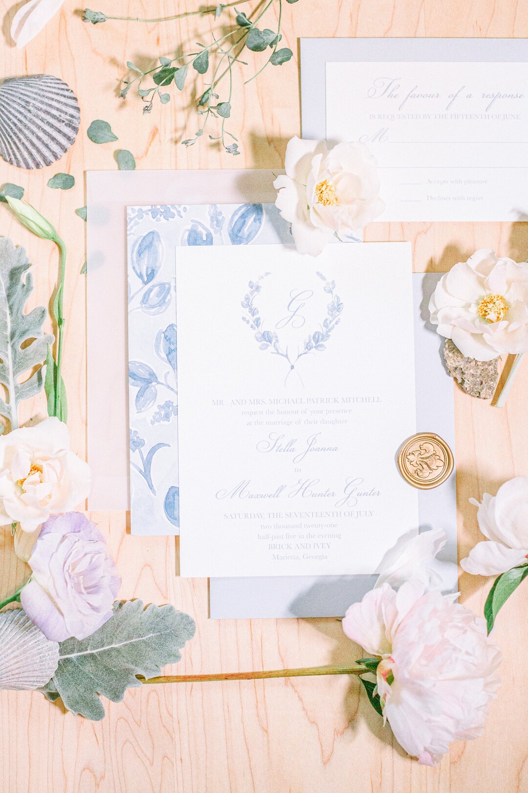 Blue Floral Monogram Initial Wedding Invitation Suite - Etsy