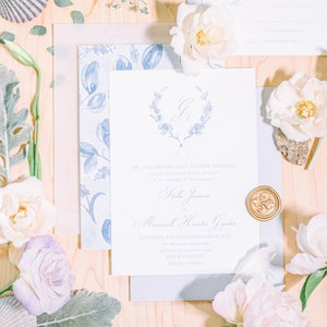 Blue Floral Monogram Initial Wedding Invitation Suite - Etsy