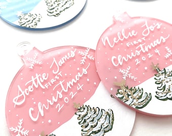Personalized Baby's First Christmas Calligraphy Ornament, Hand painted, Calligraphy