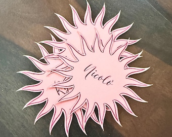 Sunburst Laser Cut Place Cards with Calligraphy Guest Names