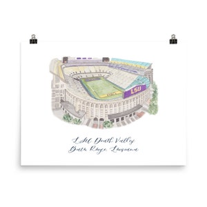 LSU Stadium Building watercolor painting, art print, grad gift, keepsake image 2