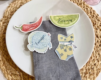 Beach Themed Watercolor Laser Cut Place Cards with Calligraphy