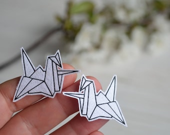 origami crane tumblr patch iron on funny tshirts cute patch origami bird small patch black white monochrome denim jacket geometric patch