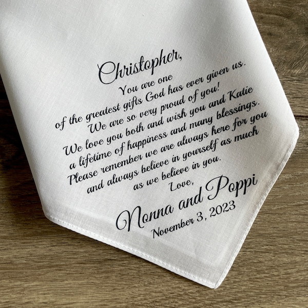 Grandson Wedding Gift To Grandson From Grandma And Granddad Groom From Grandparents Gift Personalized Handkerchief