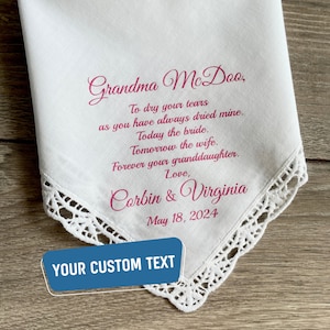 Grandma Of The Bride Wedding Gift Handkerchief For Frandmother From The Bride Or The Groom