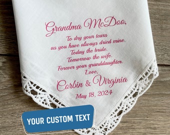 Grandma Of The Bride Wedding Gift Handkerchief For Frandmother From The Bride Or The Groom