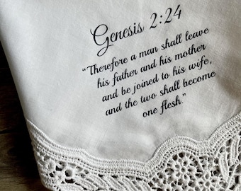 Handkerchief Bible Verse Scripture Christian Wedding Catholic - the two shall become one flesh