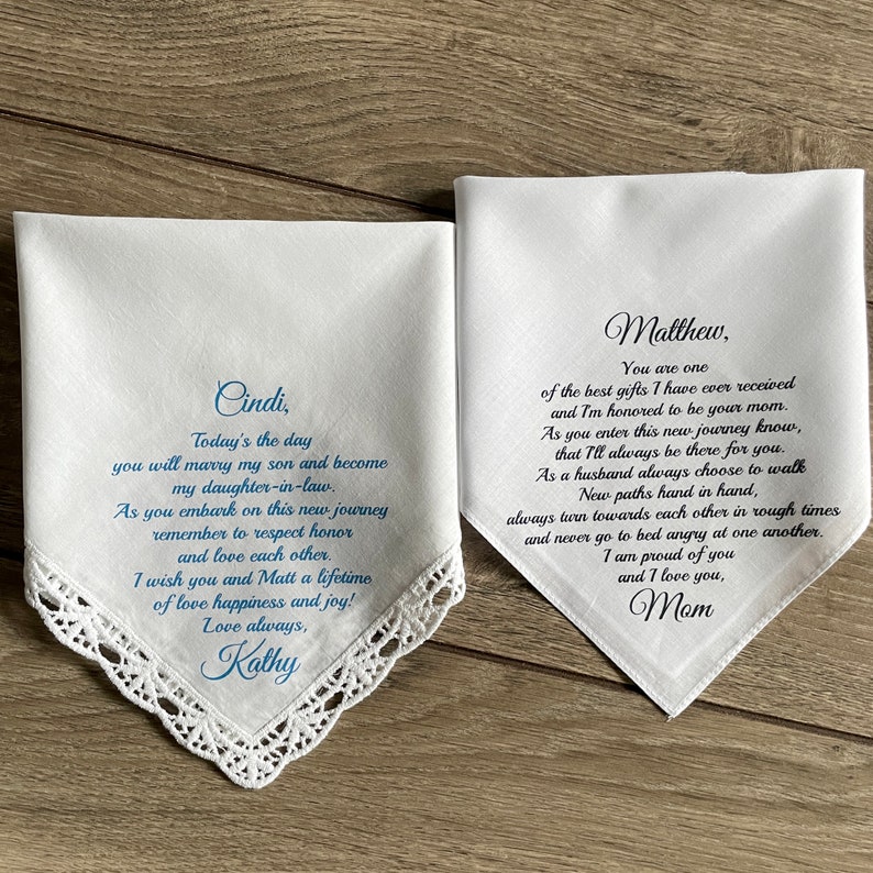 handkerchiefs for son and daughter in law from mom