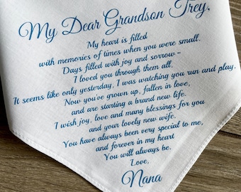 To My Grandson On His Wedding Day Handkerchief To Our Grandson's Wedding Note Wedding Letter to Grandson