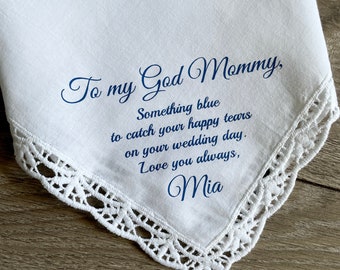 God Mommy Wedding Gift Handkerchief Something Blue With Custom Text