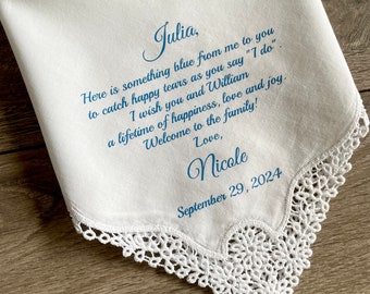 Bride Gift From Sister In Law Something Blue Personalized Handkerchief For Happy Tears
