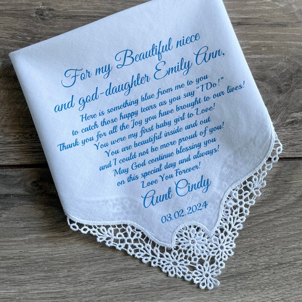 Goddaughter Wedding Gift Niece Wedding Personalized Handkerchief