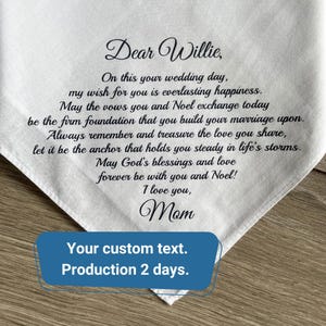 Gift For a Son On His Wedding Day Custom Handkerchief From Mom and Dad