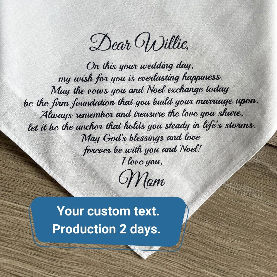Gift For a Son On His Wedding Day Custom Handkerchief From Mom and Dad