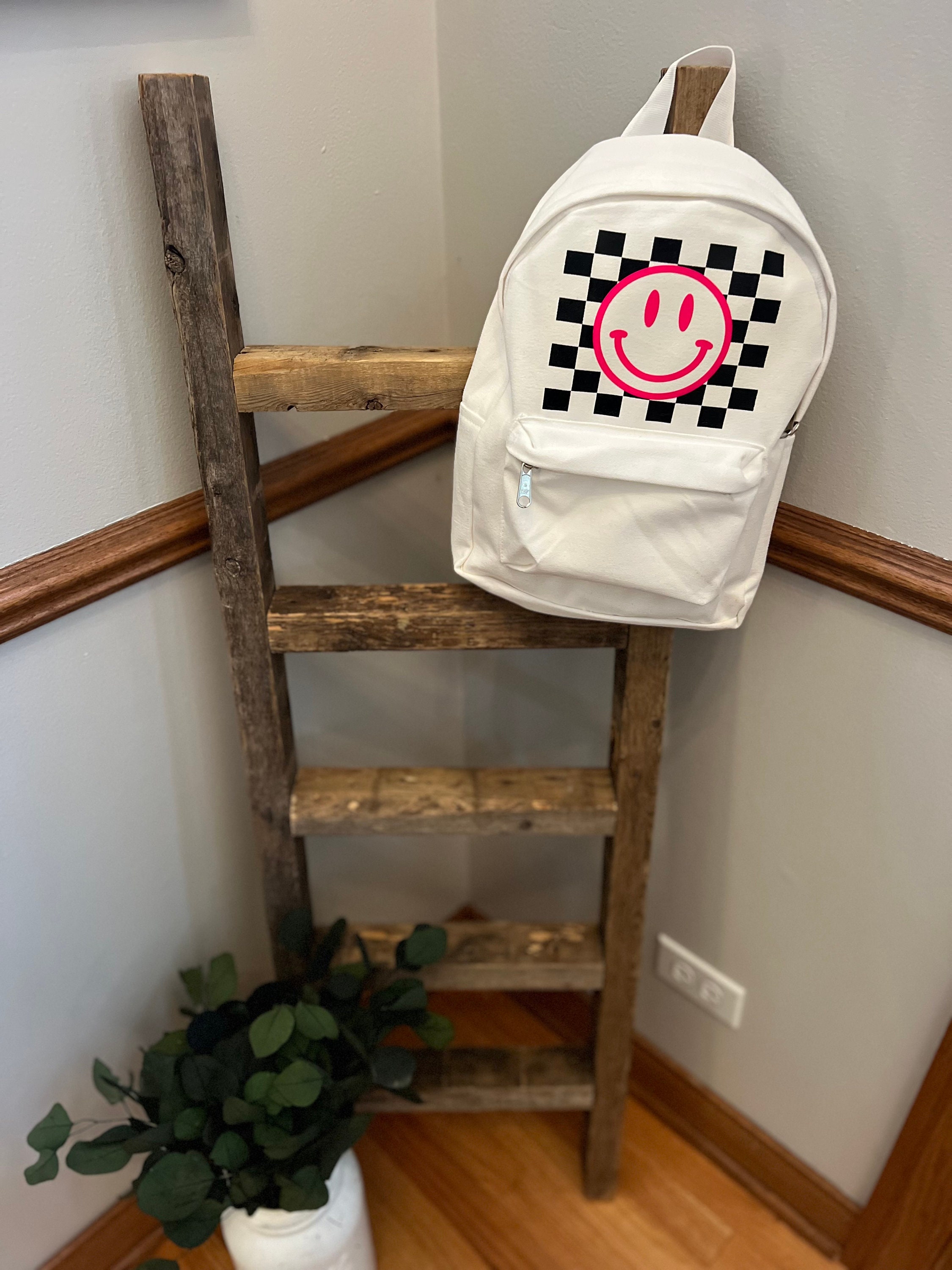 Checkered Smiley Backpack - Etsy